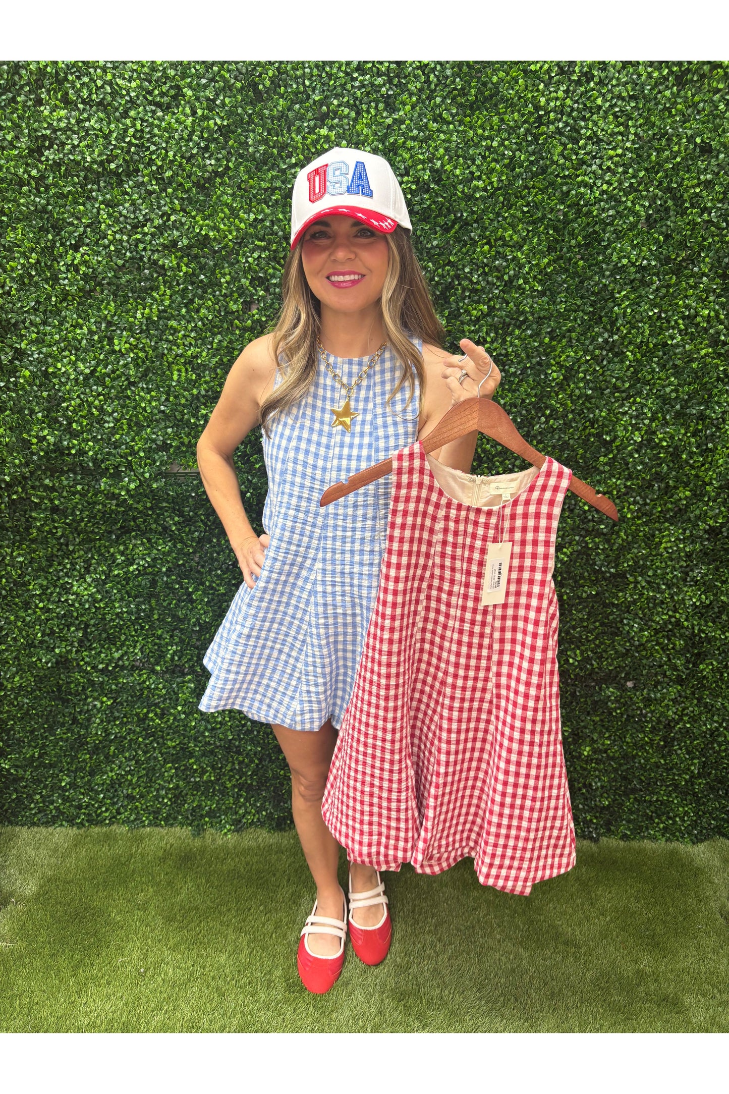Gingham Sleeveless Babydoll Romper