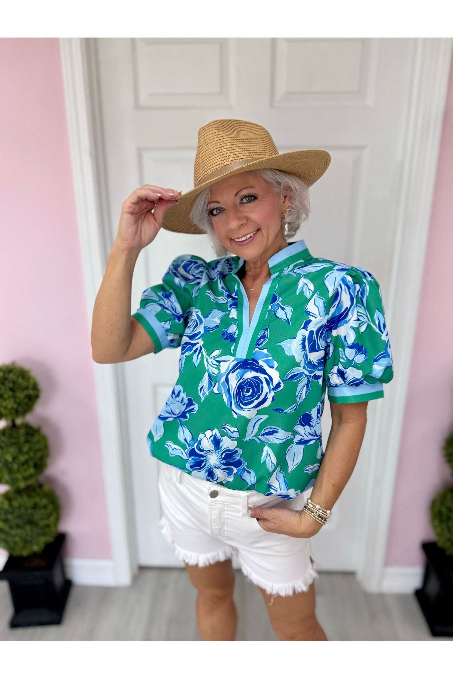 VNeck Rose Floral Print Top