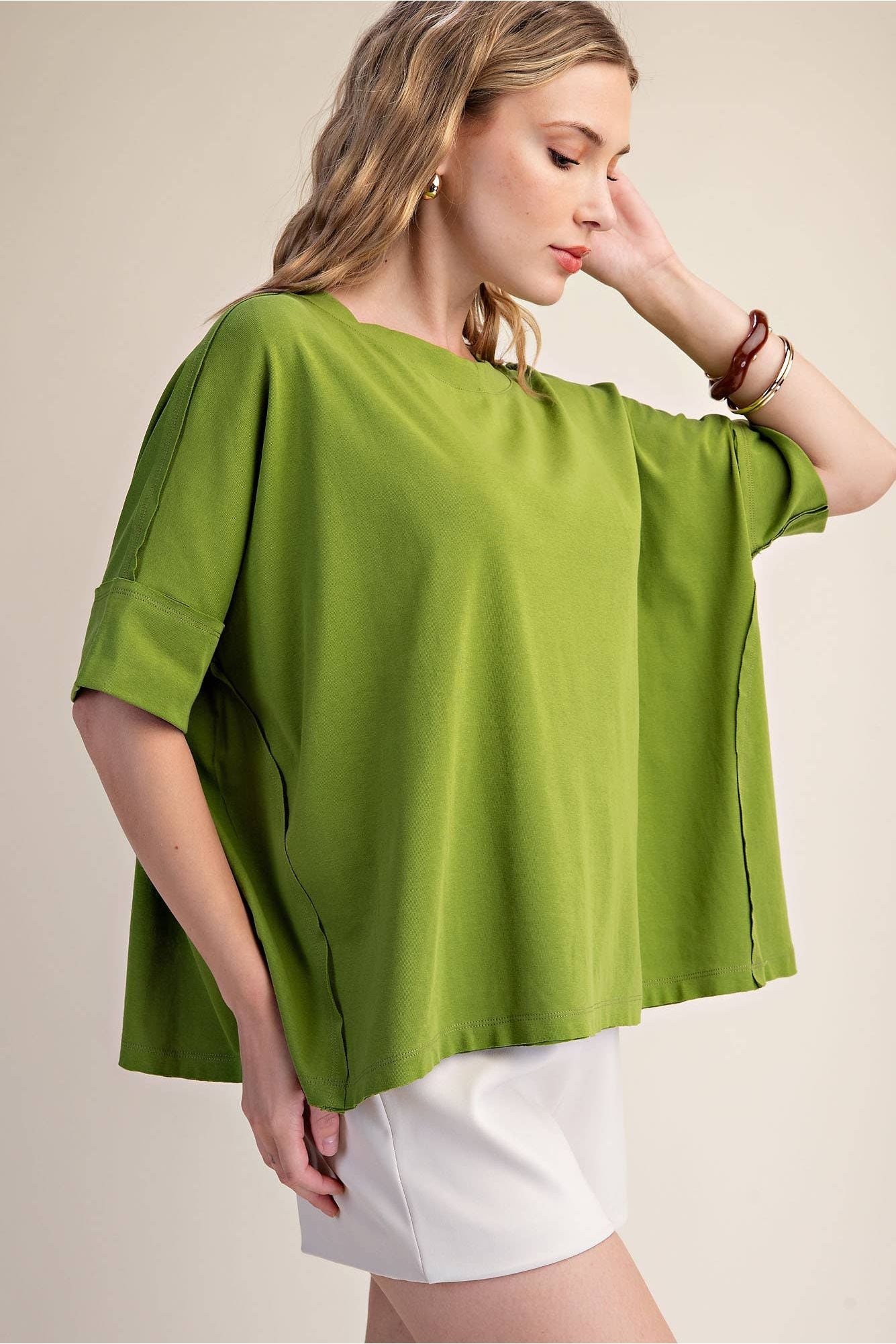 Cammie Oversized Pullover Round Neck Band Short Sleeve