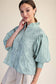 Puff Sleeve Blouse With Ruffle Neck Self-Fabric Cords Detail
