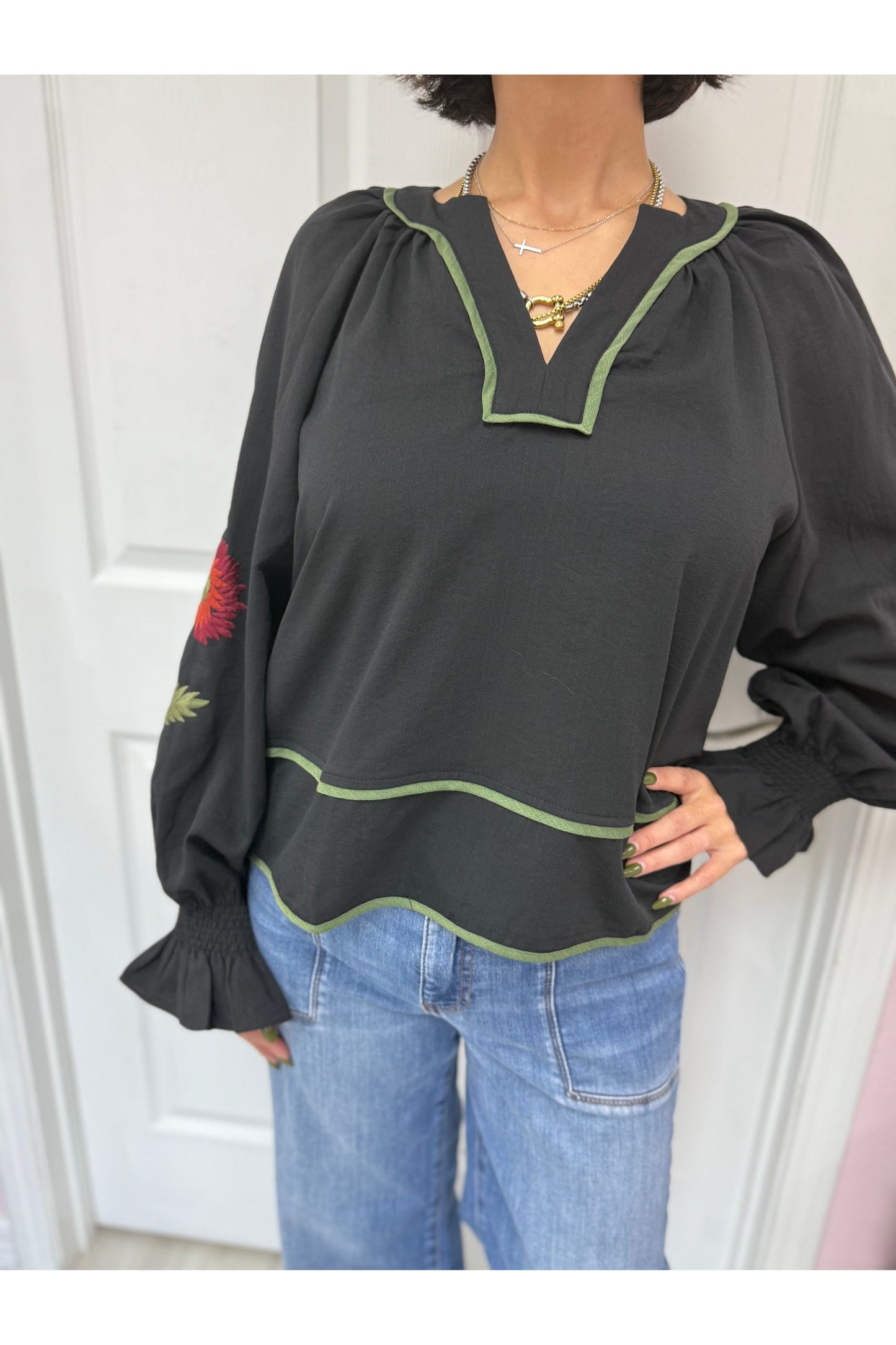 Braeden Black Embroidered Top