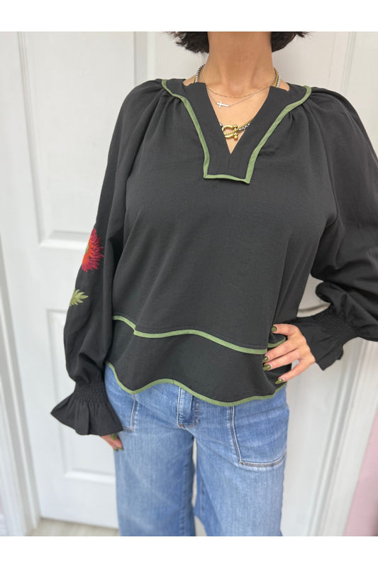 Braeden Black Embroidered Top