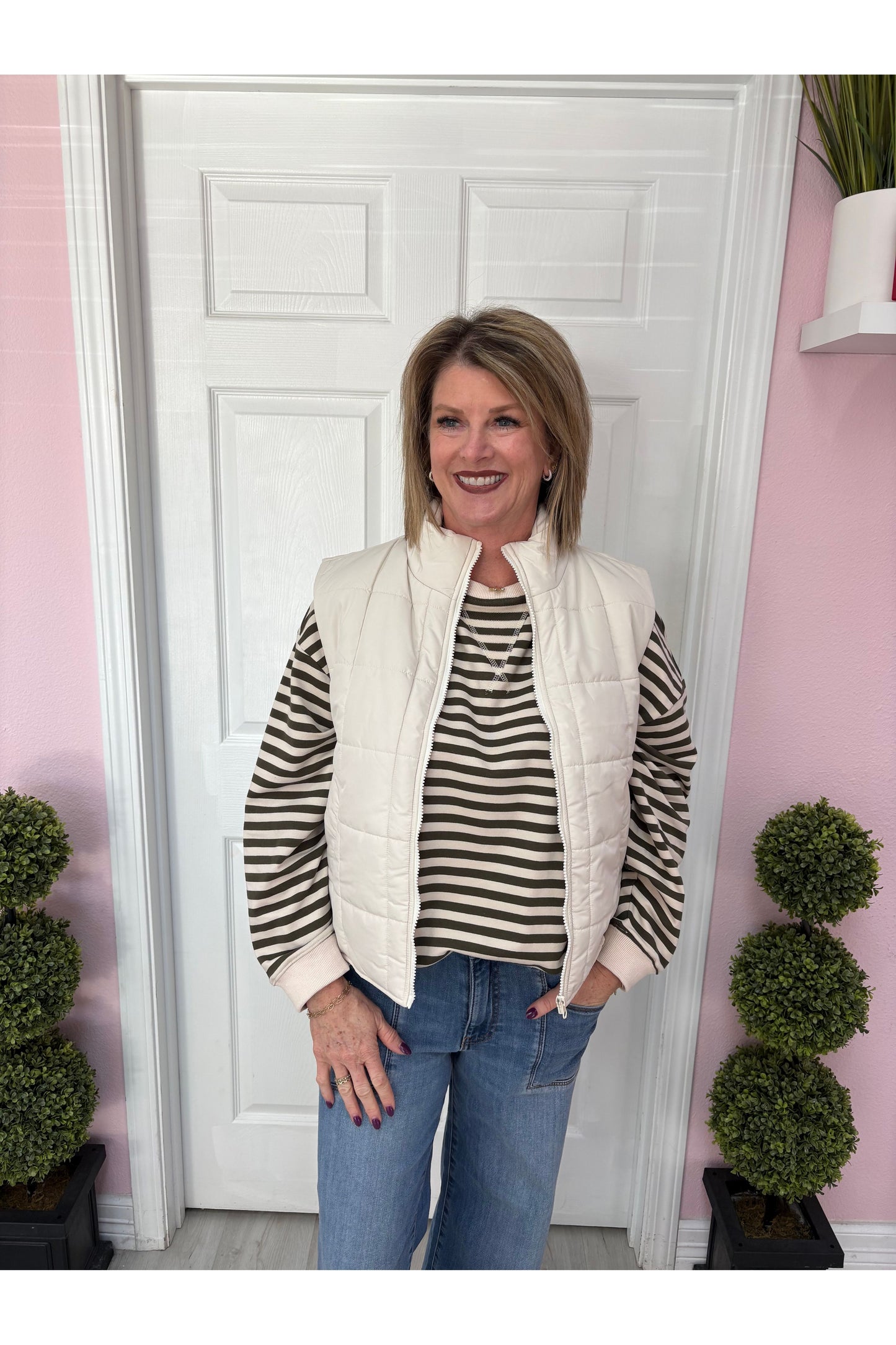 Oversized Stripe LS Knit Top W/Contrasting Rib