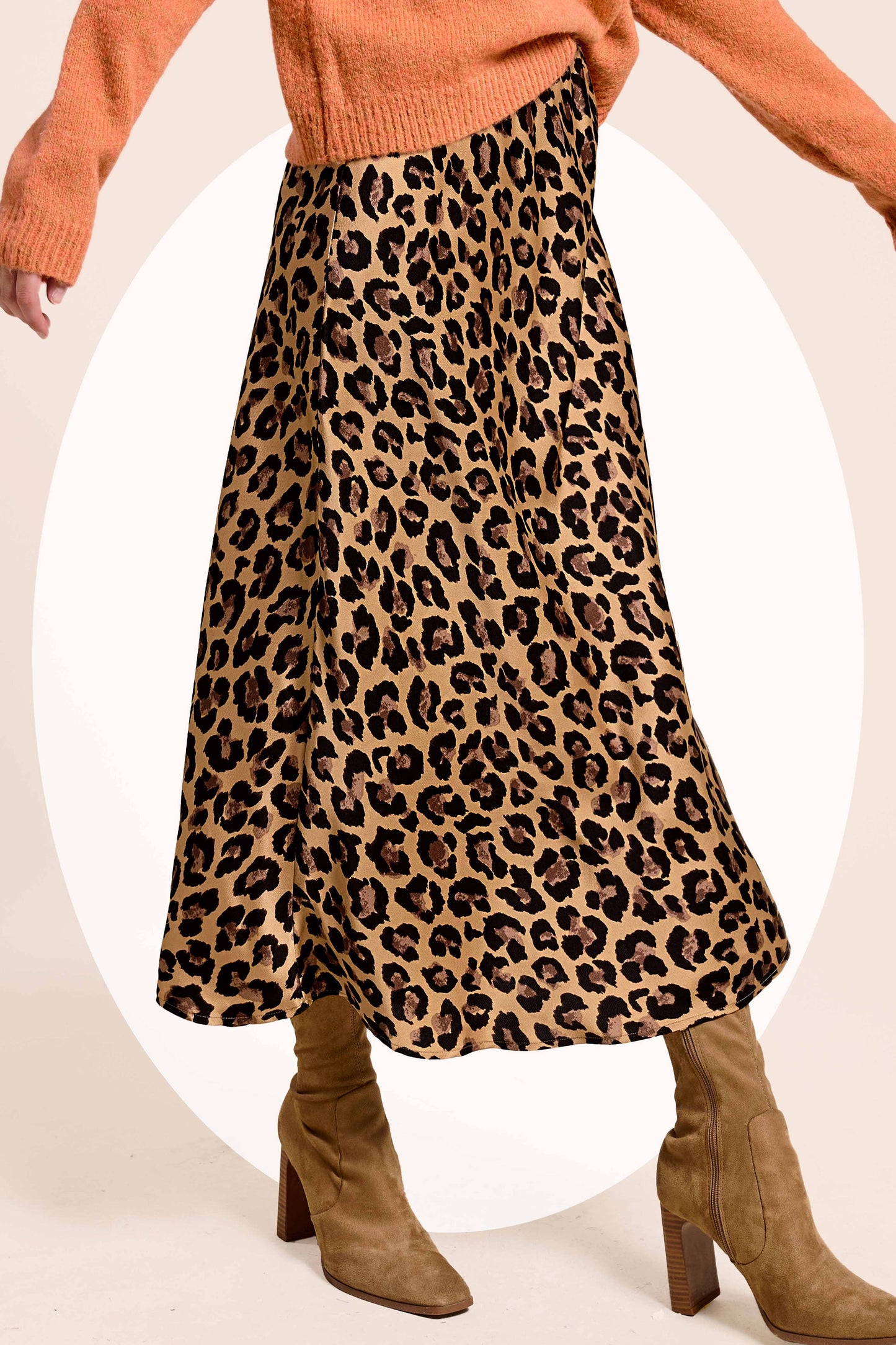 Satin Long Panel Leopard Skirt