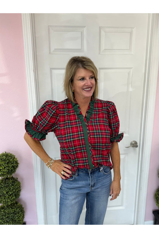 Perfect Plaid Trimmed Blouse