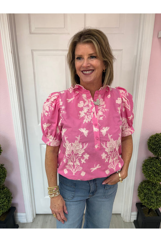 Grace Double Ruffle Embroidered Blouse