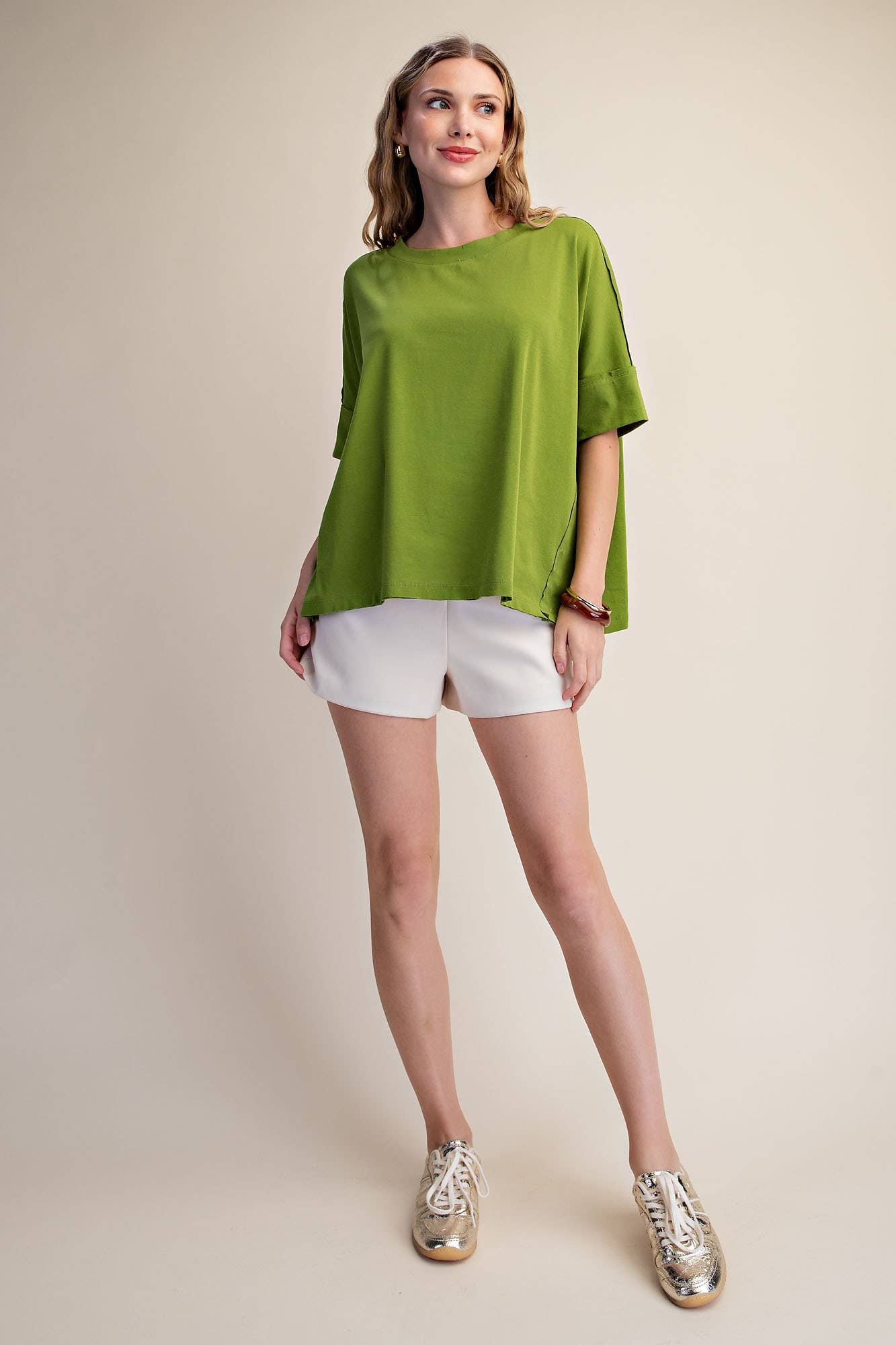 Cammie Oversized Pullover Round Neck Band Short Sleeve