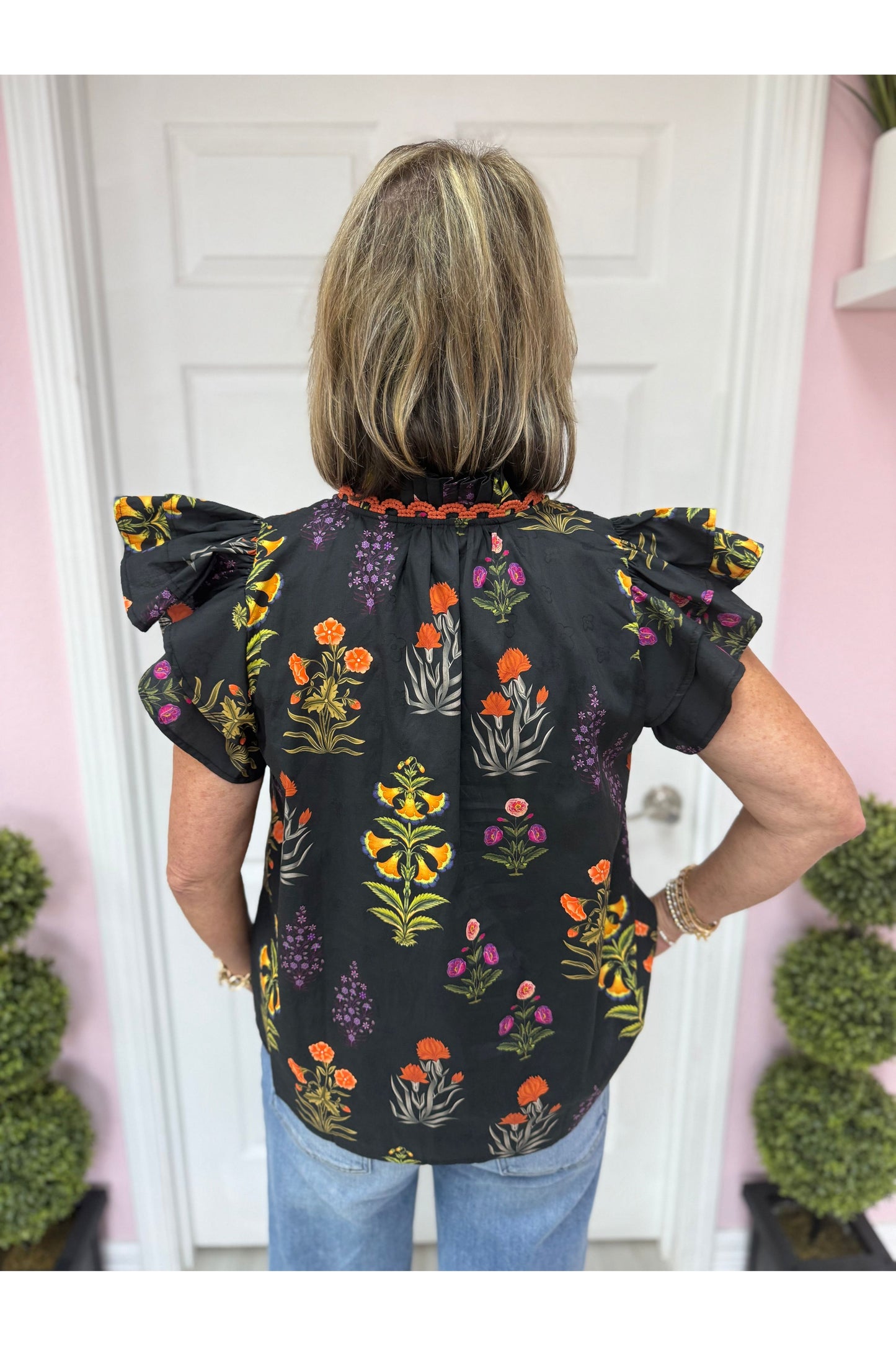 Botanical Print Flutter Sleeve Top