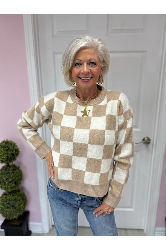 Taupe Checkered Sweater
