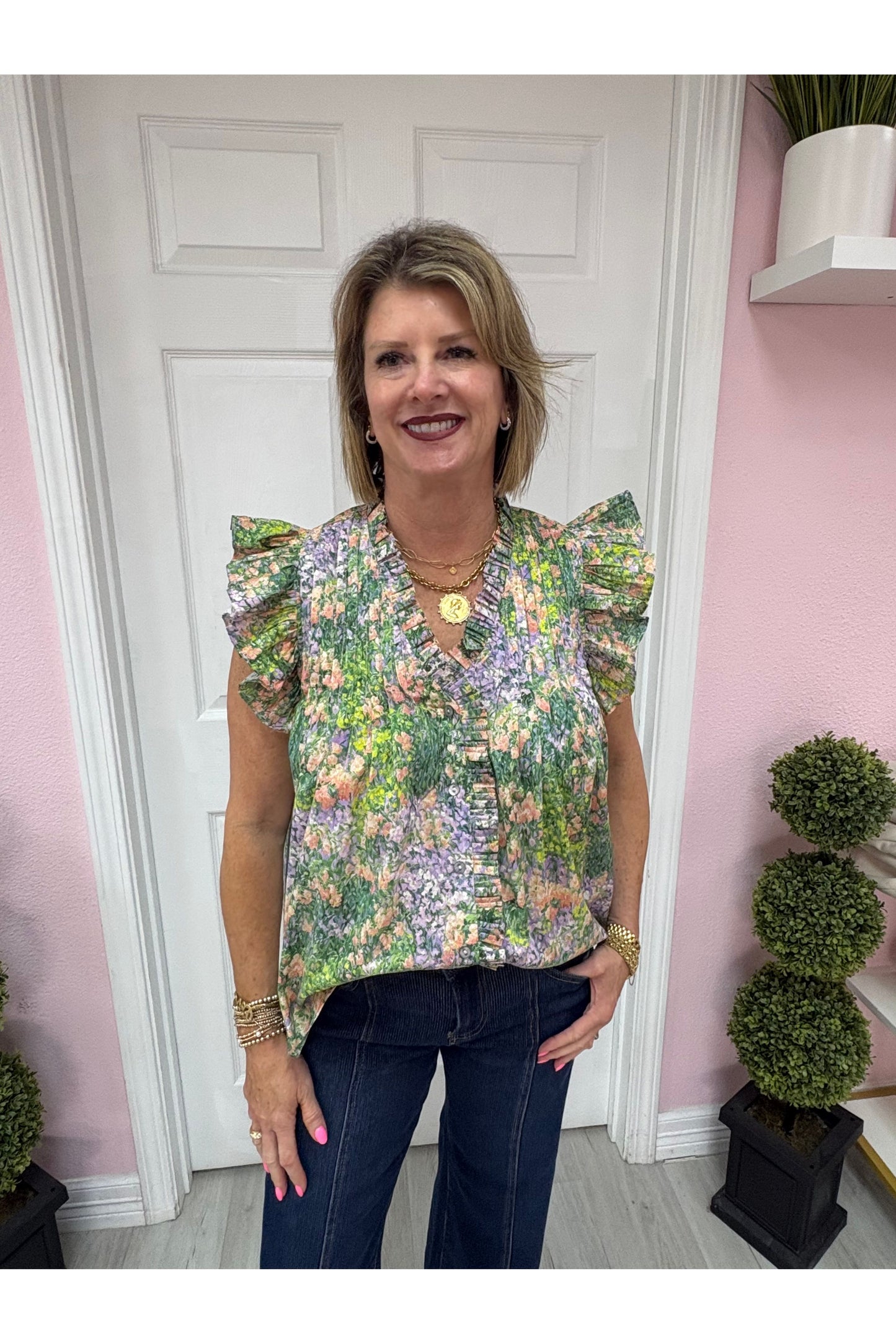 Jemma Floral Ruffle Sleeve Top