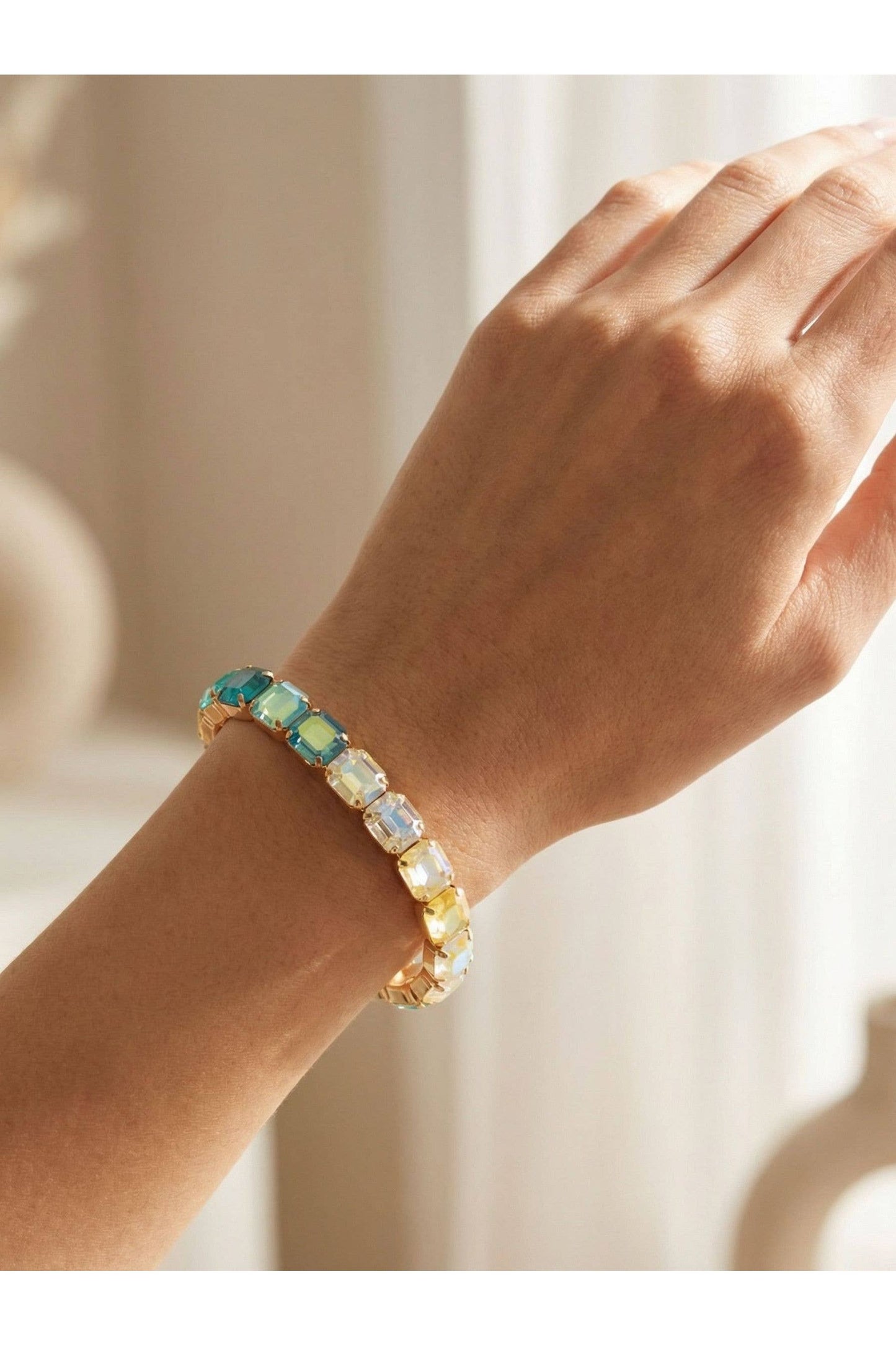 7 Inch Easton Emerald Cut Stretch Bracelet -Pastels