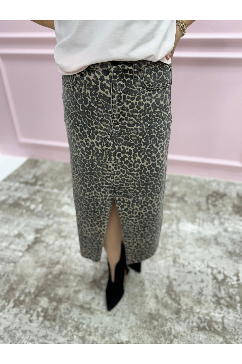 Leopard Print Slit Front Skirt