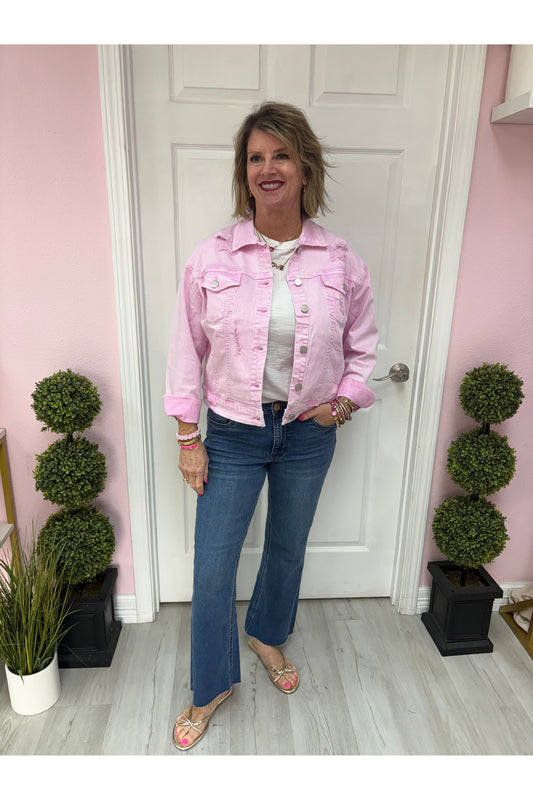 Oversized Distressed Jacket- Pink