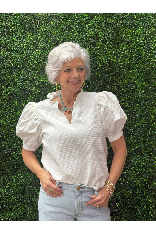 Ruffle V-Neck Puff Sleeve Top