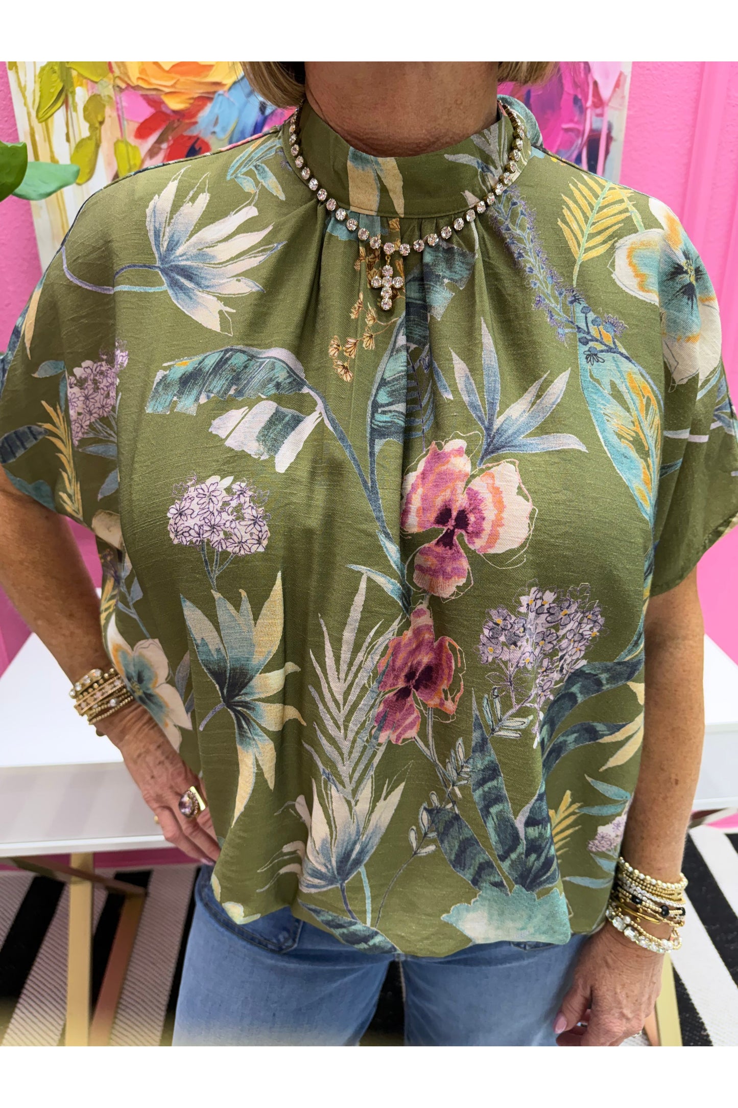 Olive Floral Blouse