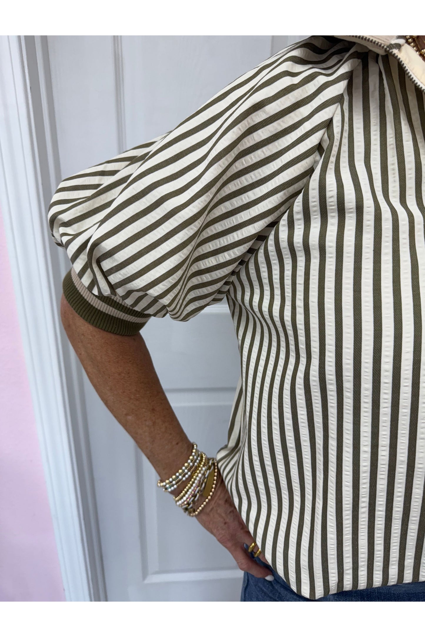 Striped Pattern 3/4 Sleeve Blouse