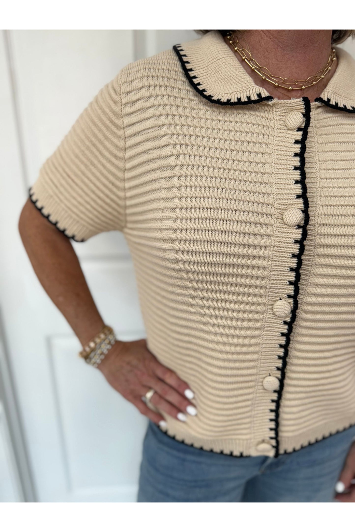 Camille Textured Knit S/S Sweater