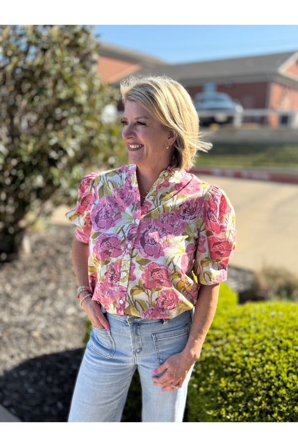Floral Print Puffed Sleeve Blouse