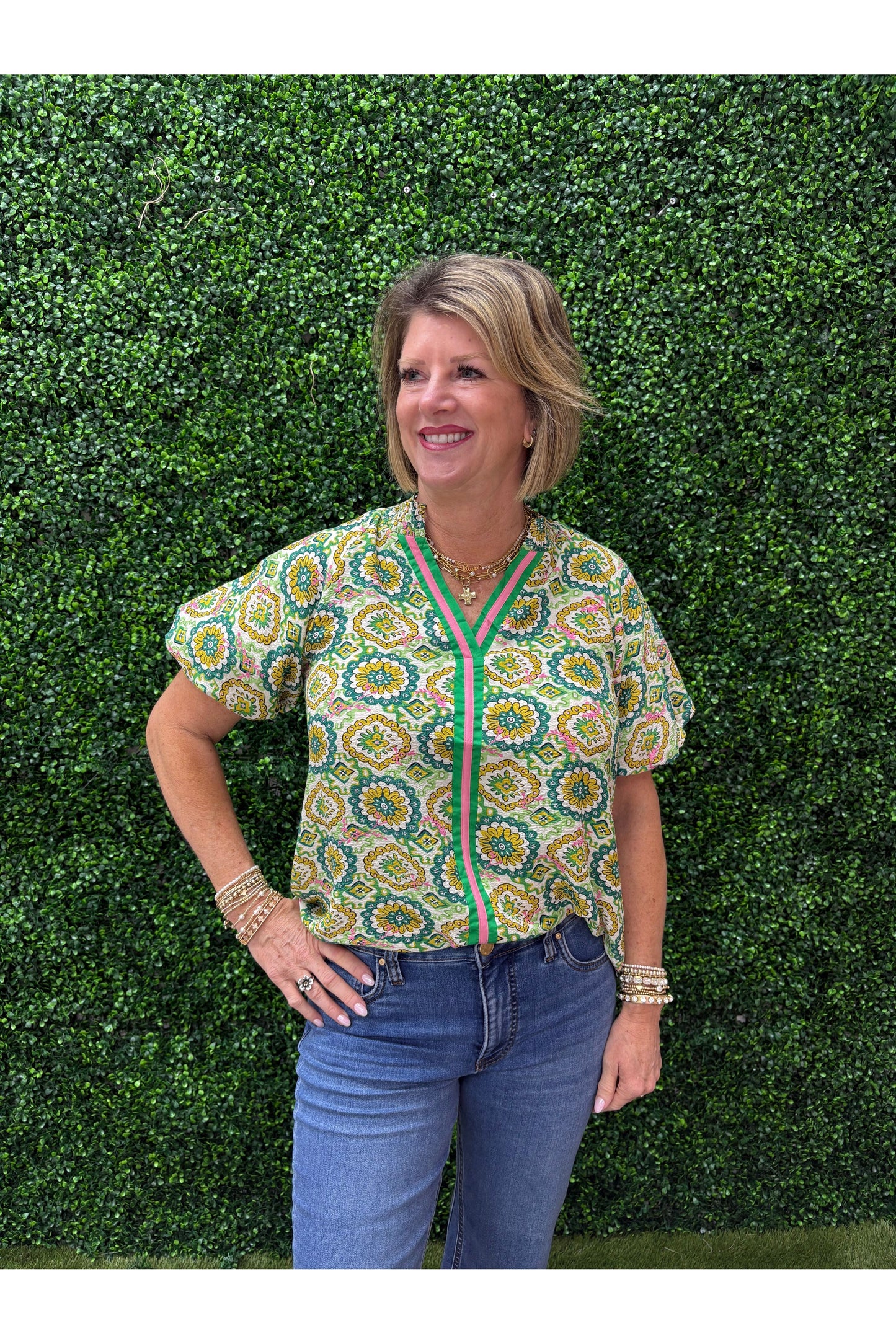 Giselle Green Patterned Blouse