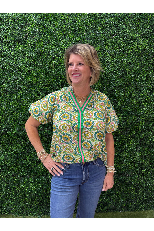 Giselle Green Patterned Blouse