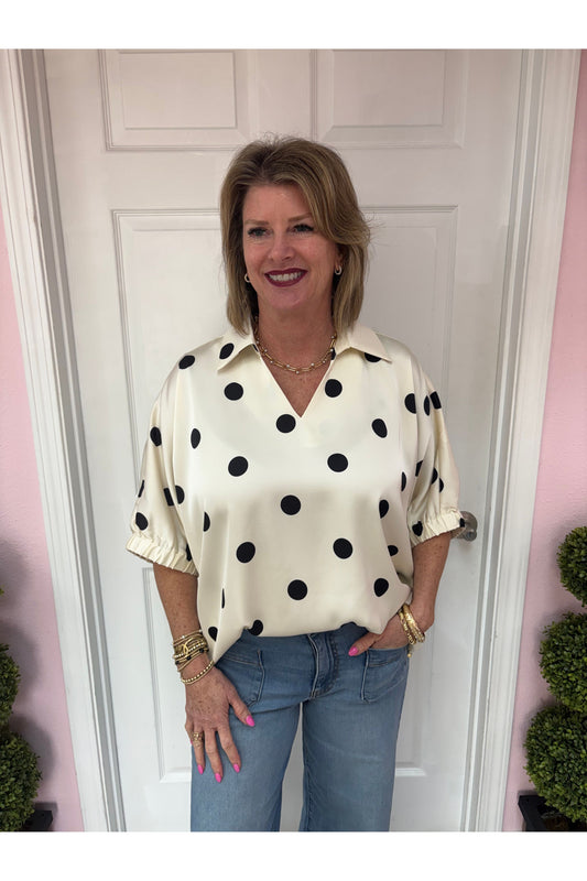 Claire Satin Polka Dot Blouse