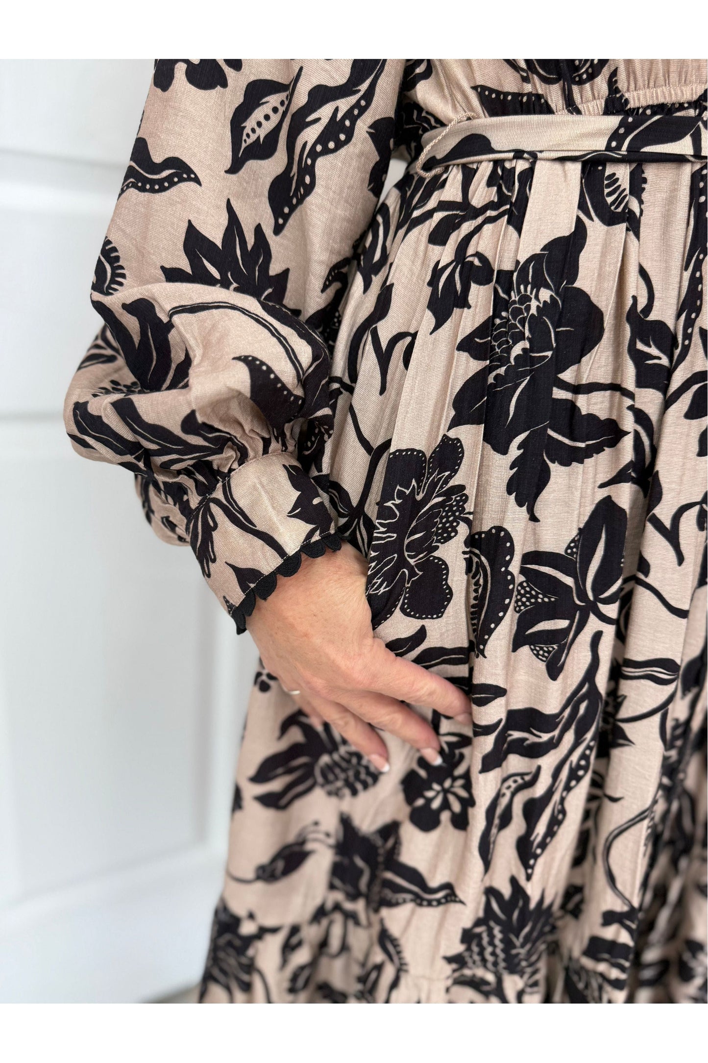 Shannon Tan & Black Floral Midi Dress