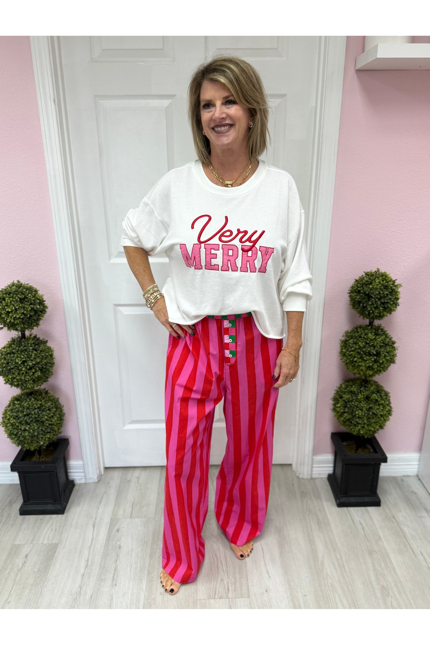 Festive Stripe Boxer Pants- Red