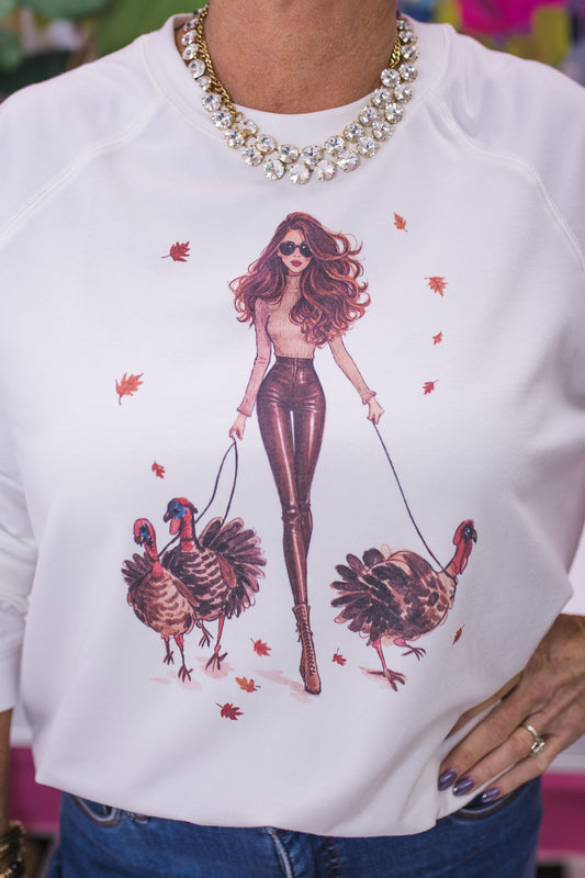 Girl Walking 3 Turkeys