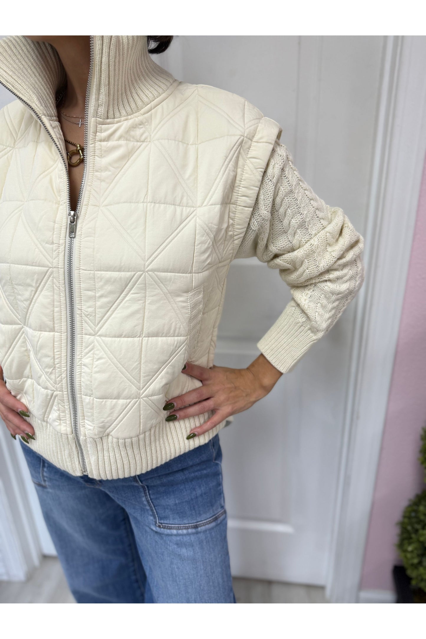 Ivory Mixed Media Jacket