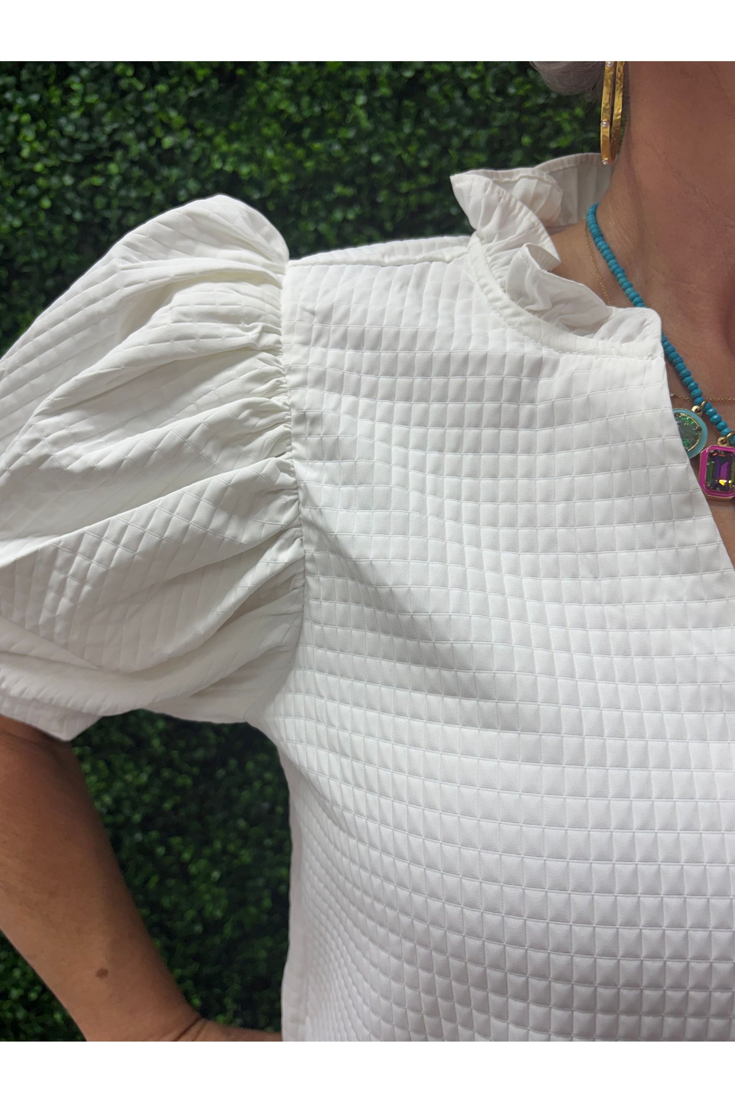 Ruffle V-Neck Puff Sleeve Top
