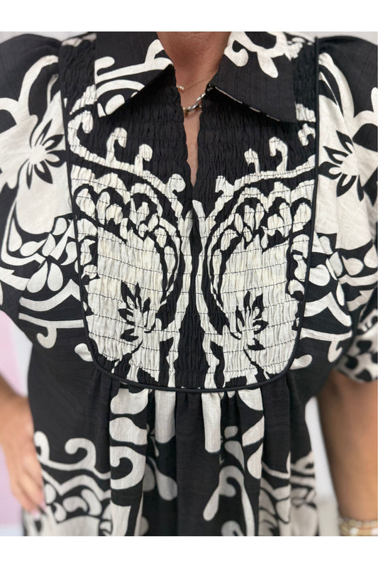 Monroe Mixed Print Puff Sleeve Midi
