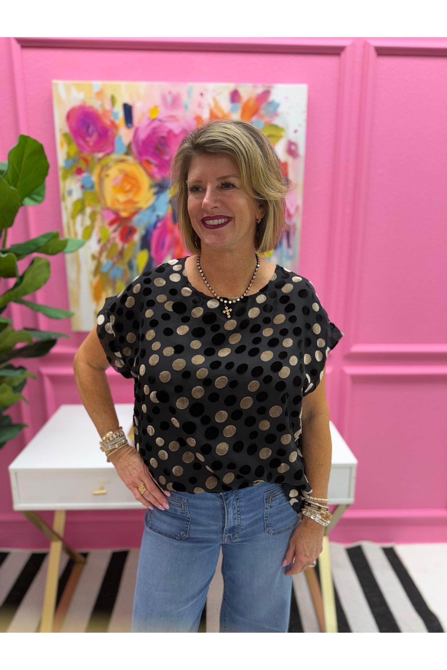 Marie Polka Dot Velvet Top