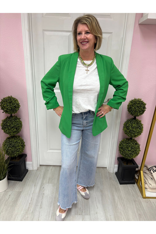 Kelly Green Shawl Lapel Blazer