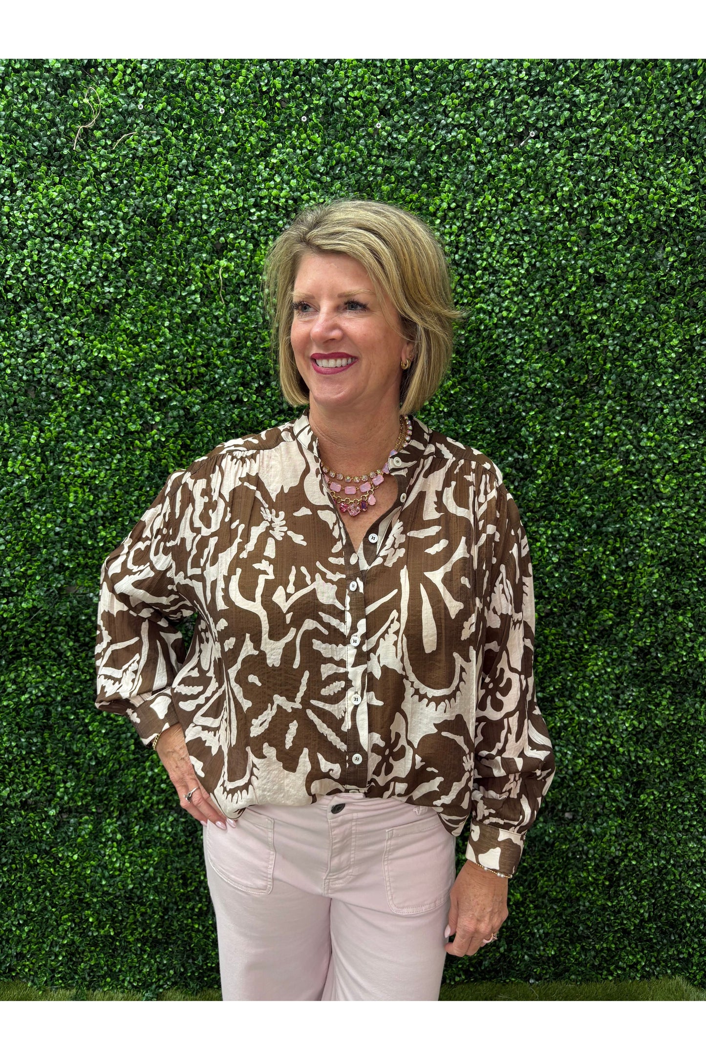 Cocoa Patterned Long Sleeve Blouse