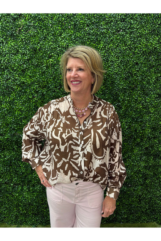 Cocoa Patterned Long Sleeve Blouse