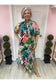 Coral Combo Short Sleeve Midi Dress