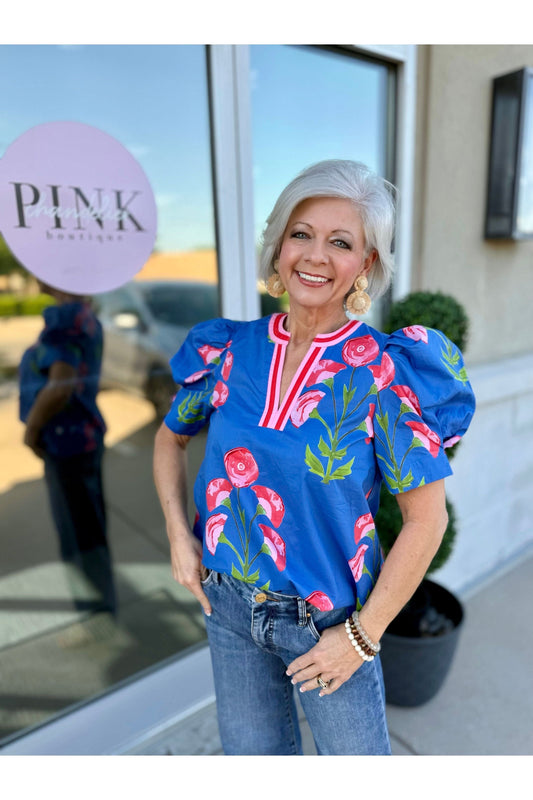 Poppy Paradise Blue Blouse