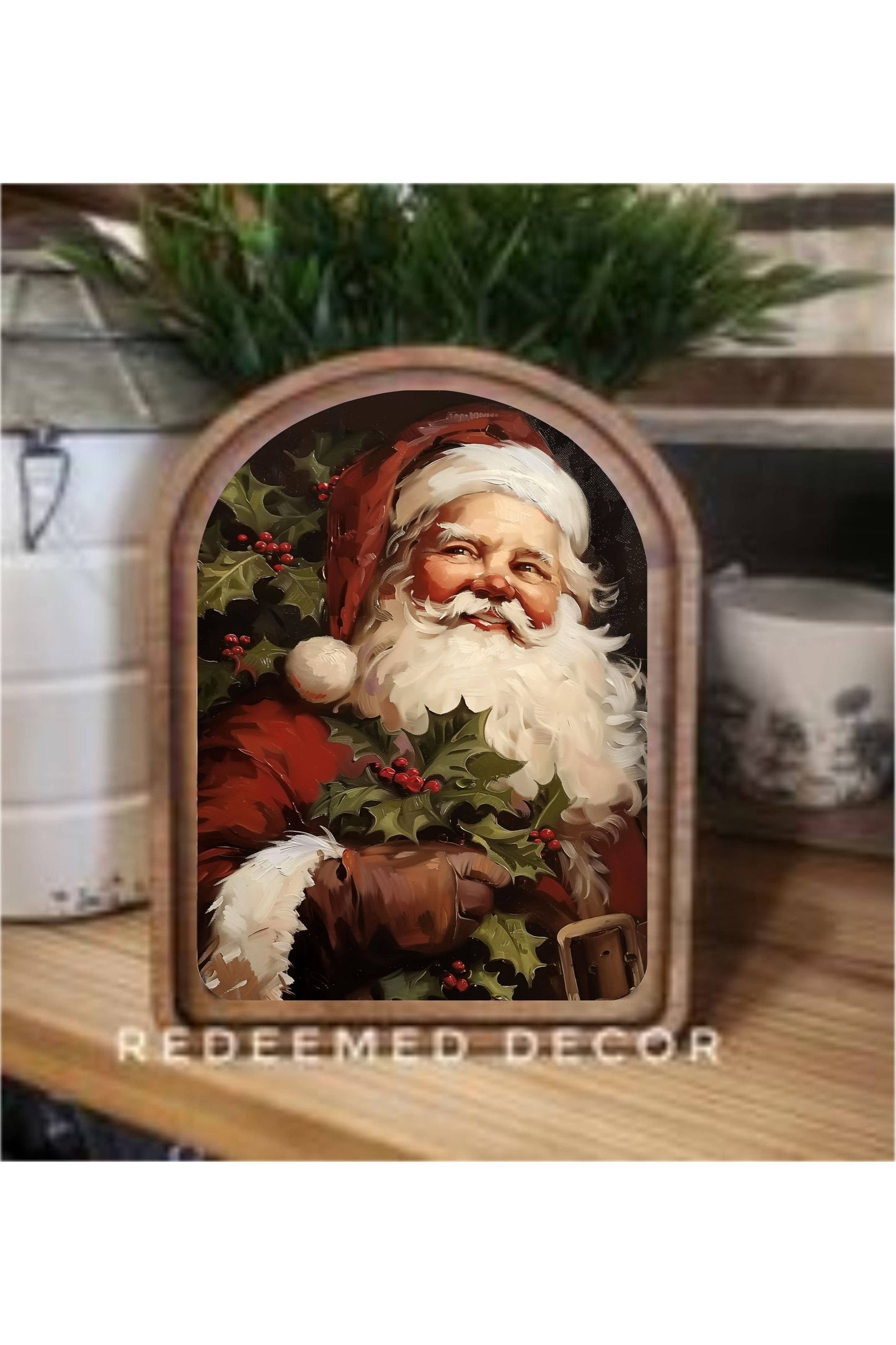 Arch Top Vintage Santa Framed Art