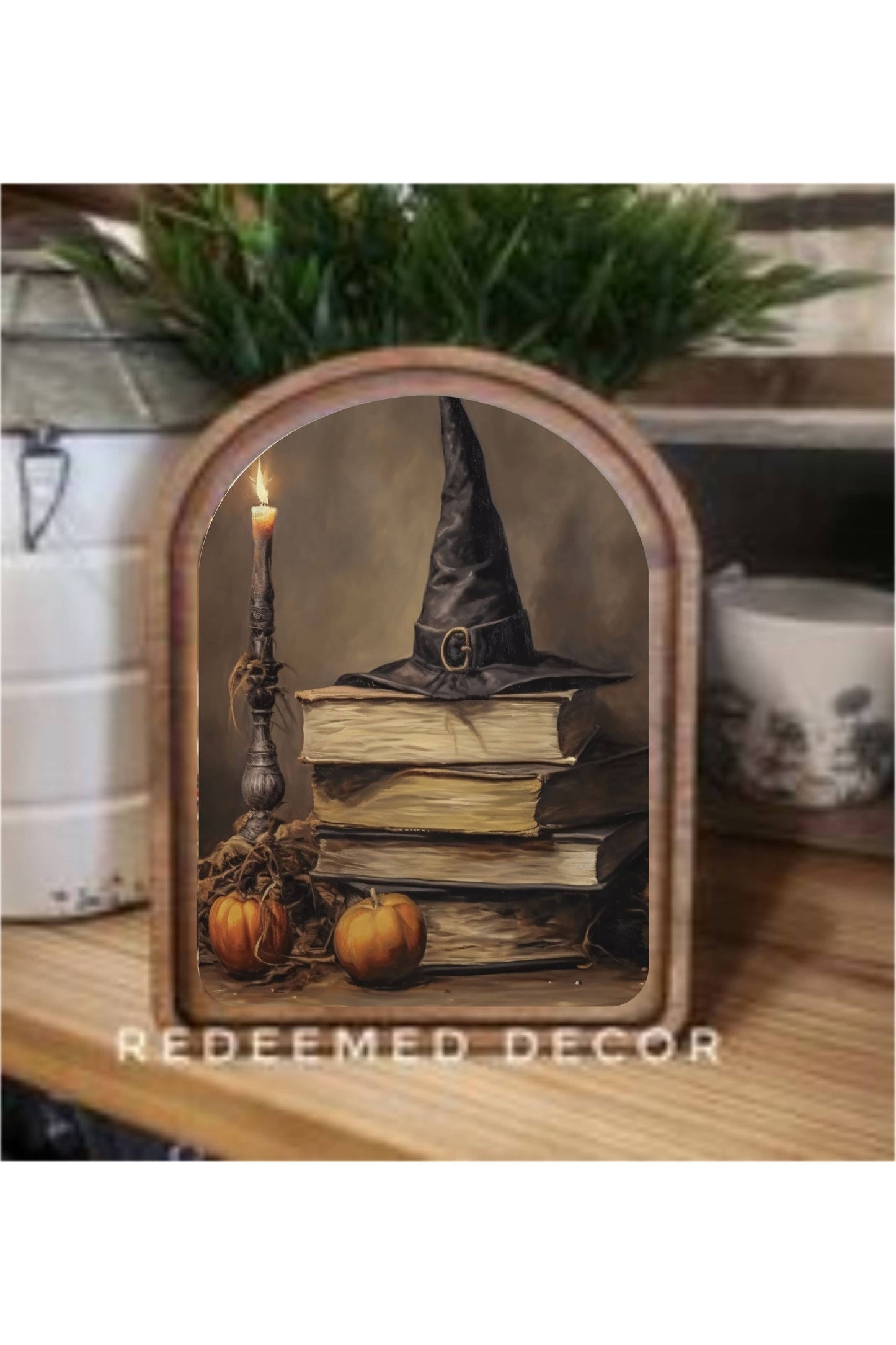 Arch Top Halloween Books Framed Art