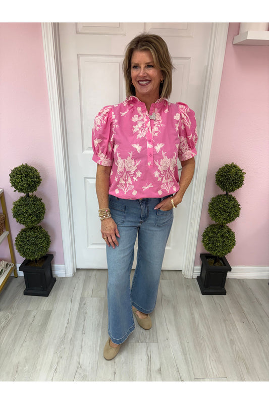 Grace Double Ruffle Embroidered Blouse