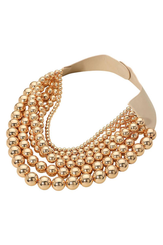Chunky Metal Ball Beaded Multi Layered Faux Leather Magnetic Necklace