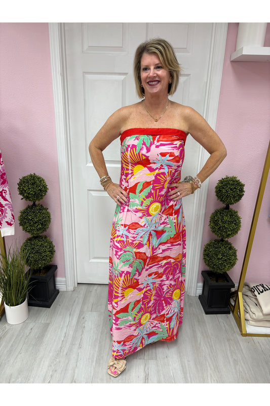 Take Me To The Beach Strapless Maxi
