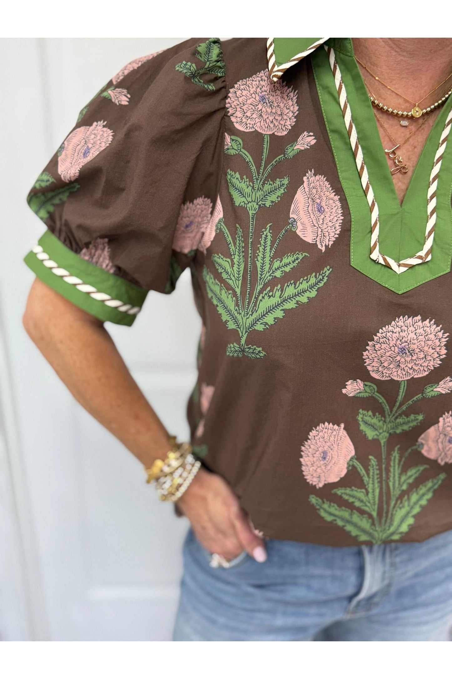 Fall Is Coming Floral W/Contrast Stripe Top