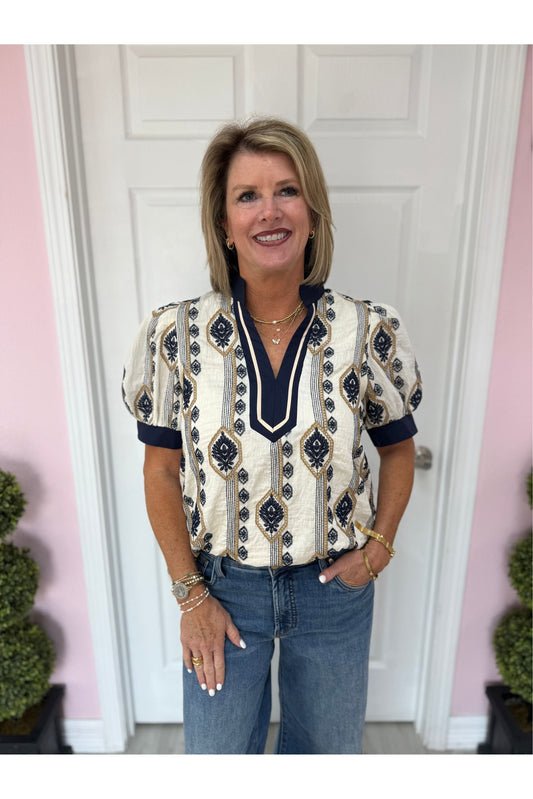 Abstract Patterned Embroidered Blouse