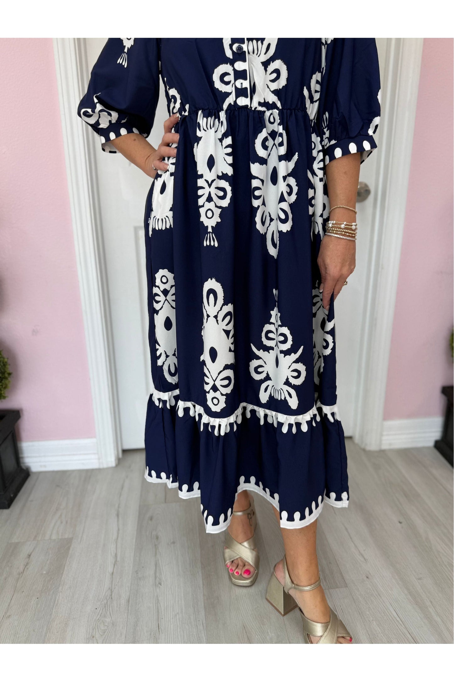 Grier Navy Bold Print Midi Dress
