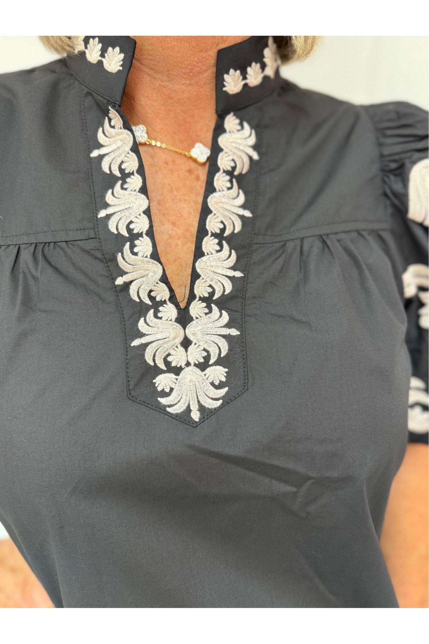 Manhattan Black Embroidered Blouse Restock Coming