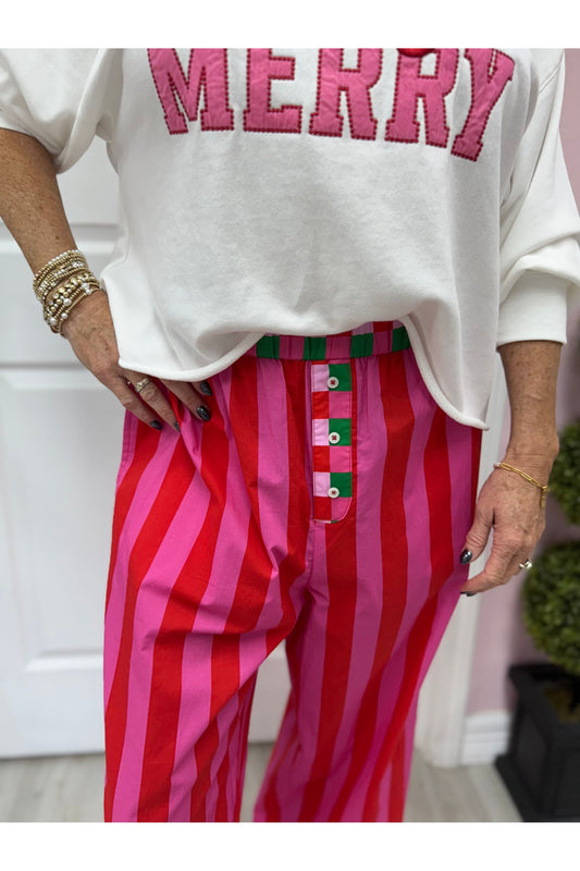 Festive Stripe Boxer Pants- Red