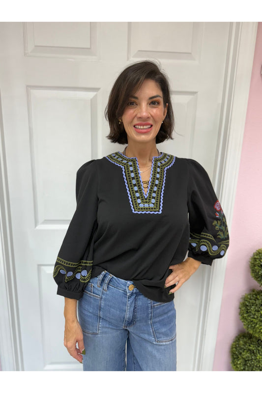 Nikki Black Embroidered Top