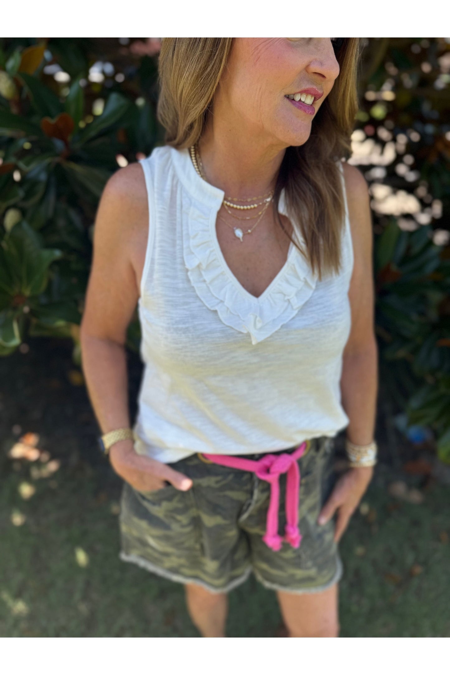Cotton VNeck Top w/Ruffles