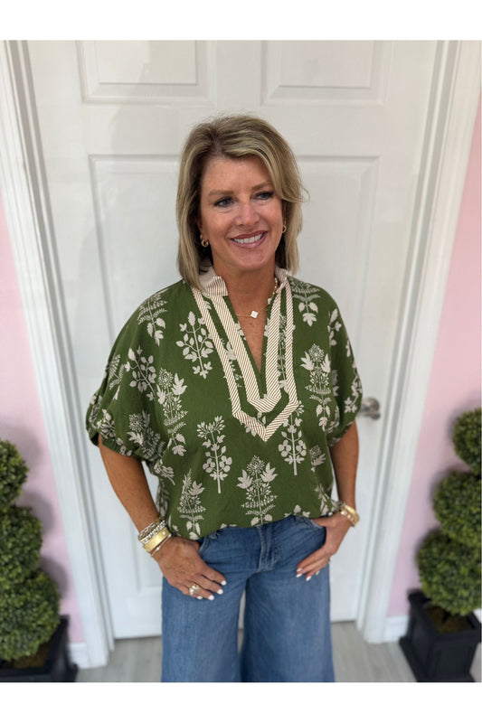 Heather Olive Dolman Sleeve Blouse